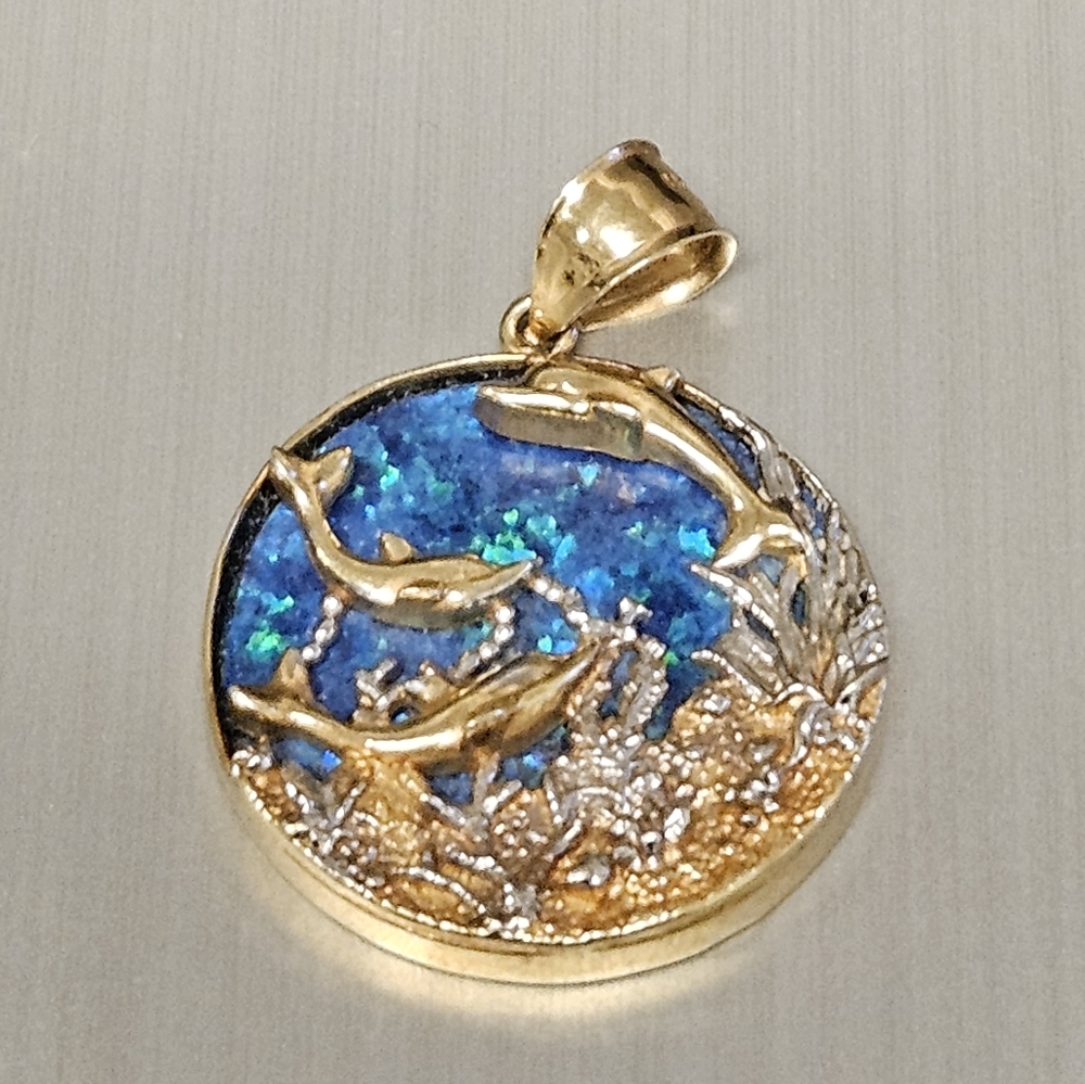 14k Gold Dolphin Underwater Pendant
